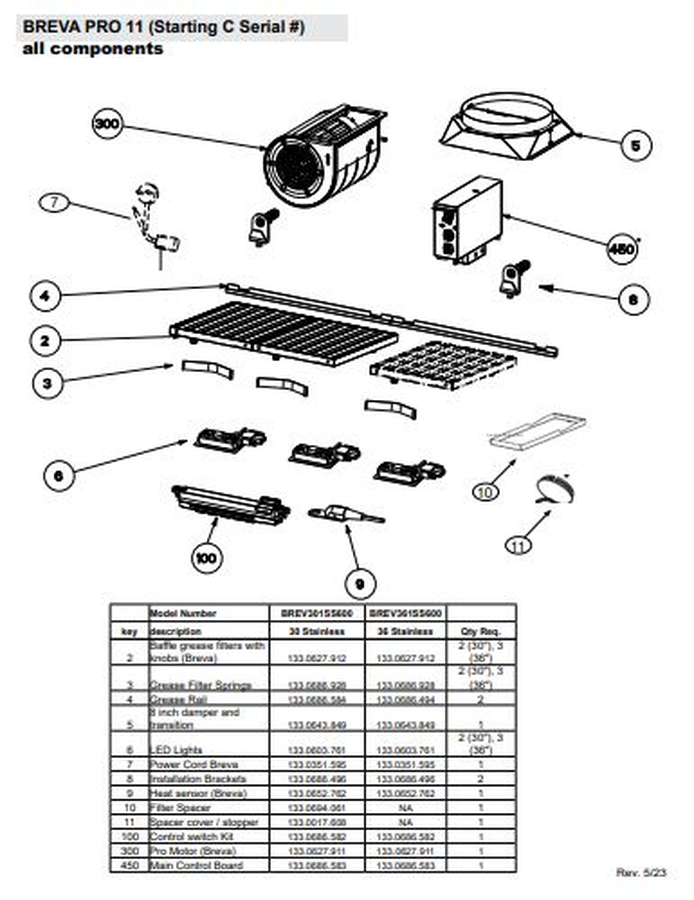 Faber BrevaPro11-Parts Misc Hood Parts Replacement parts for Breva Pro 11 Hoods