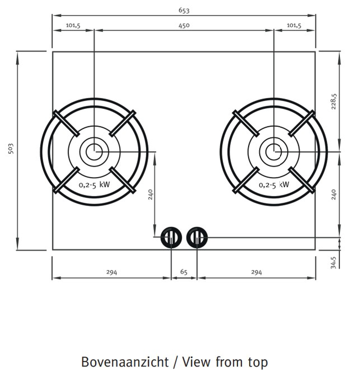 Pitt Cooking BROMO2PT-NG 26 Inch Gas Cooktop Top Controls 34121.42 BTUs Power Two Dual Ring 5kW Brass Burners
