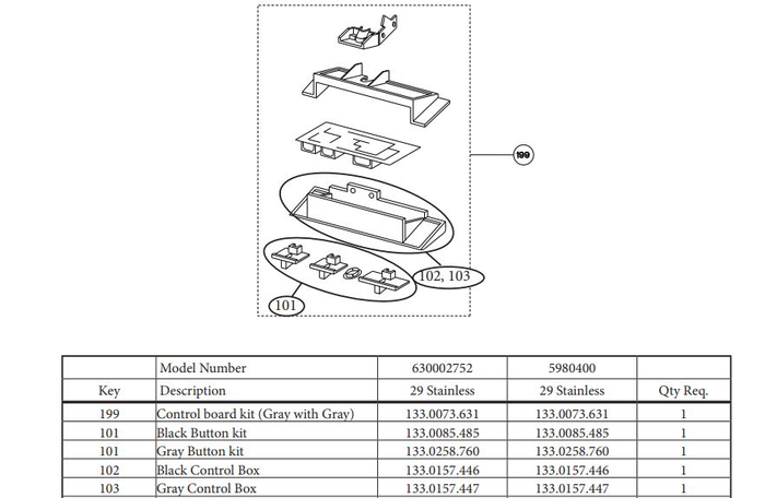 Faber 133.0073.631 Control Switch Electronic Control board kit (Gray with Gray) Slider Switch for INCA HC SS Hoods