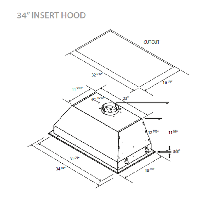 Cabinet Insert Hood F6BP34DS1 1000 CFM 34in -Fulgor Milano