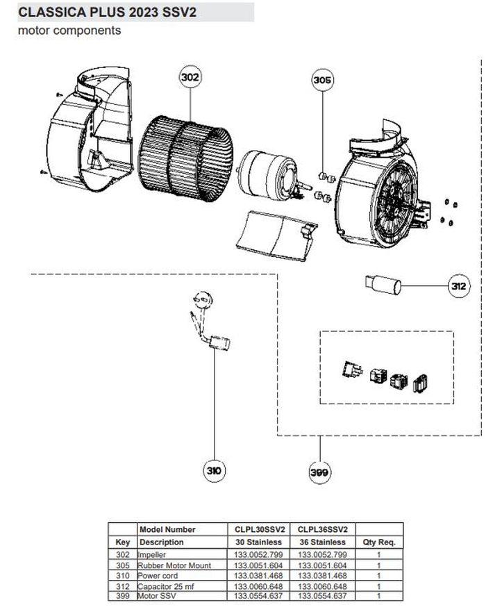 Faber Replacement parts for Classica Plus SSV2 CLPL30SSV2 CLPL36SSV2