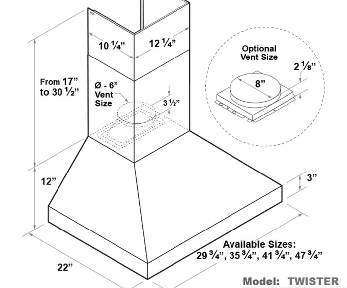 Victory Twister36 36 Inch Wall Mount Hood 750 CFM