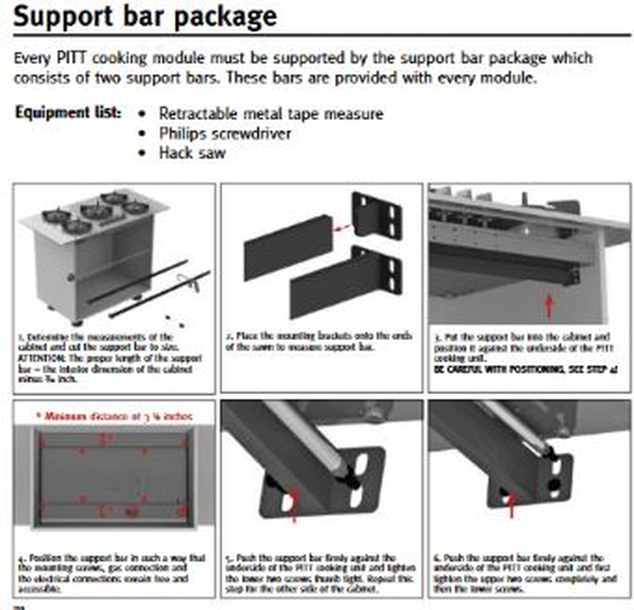 Pitt Cooking SUPPORT BAR under counter Install kit for Gas and Induction Cooktops: