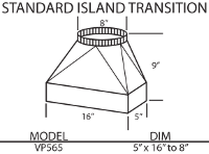 Vent-A-Hood VP565 HVAC Kit T200 Transition - 5 Inch x 16 Inch To 8 Inch Round