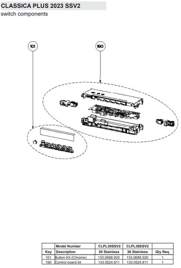 Faber Replacement parts for Classica Plus SSV2 CLPL30SSV2 CLPL36SSV2