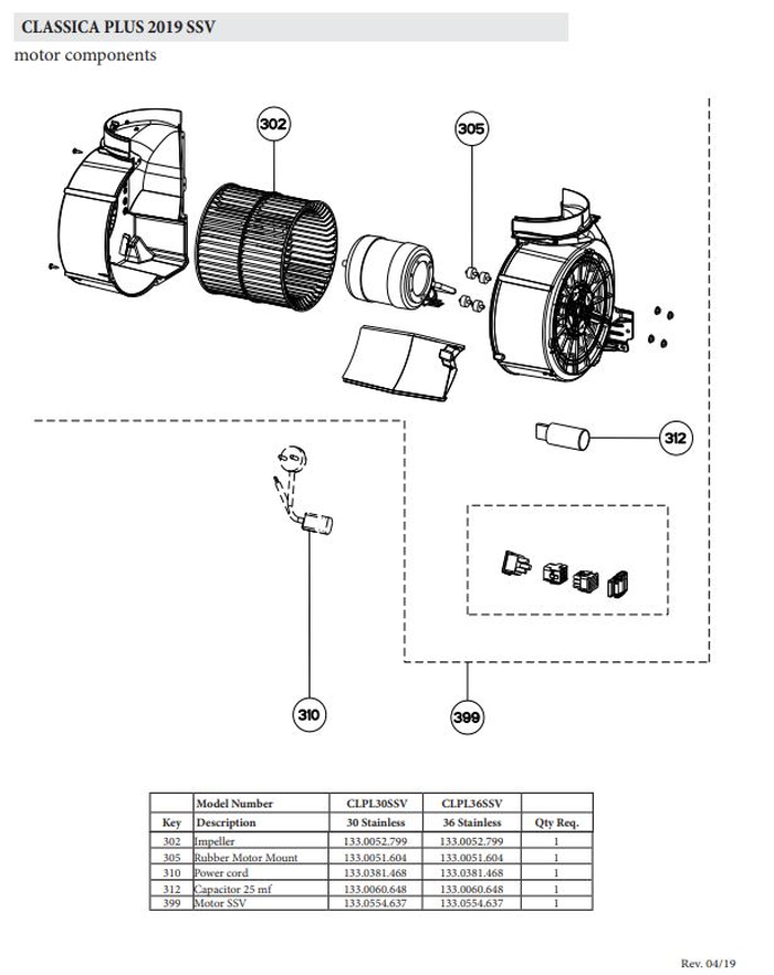 Faber Replacement Parts for Classica Plus-SSV CLPL30SSV CLPL36SSV