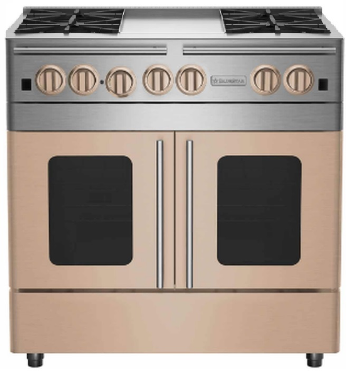 BlueStar RNB364GPMV2 36 Inch Gas Range 4 Burners 12 Inch Griddle French Door Oven Precious Metals Infused Copper