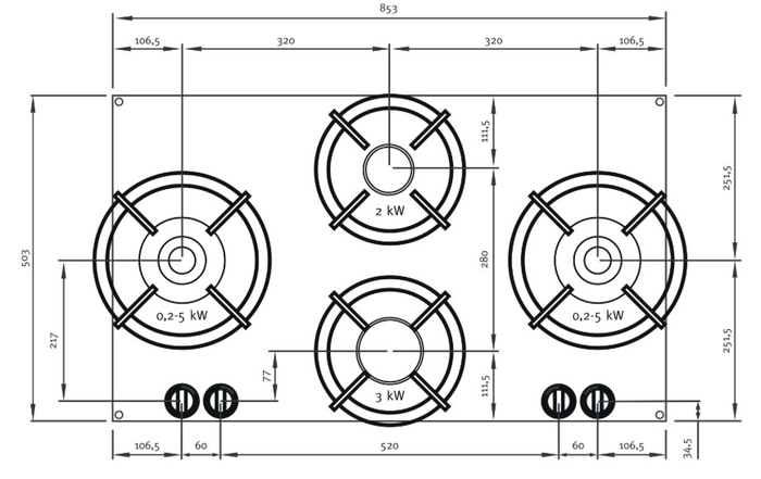Pitt DEMPO 34 Inch Modular 4 Burner Gas Cooktop 50,000 BTUs Top Controls Auto Spark Two dual ring power burners