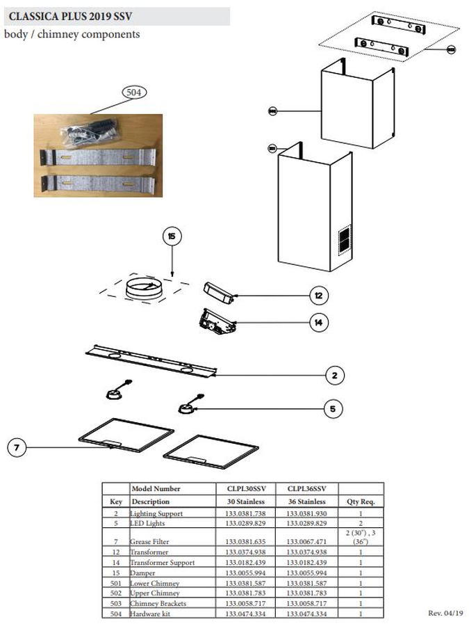 Faber Replacement Parts for Classica Plus-SSV CLPL30SSV CLPL36SSV