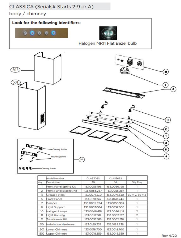 Faber Classica-parts Misc Hood Parts Replacement parts for Classica Hoods