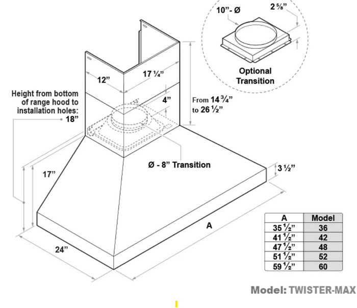 Victory TwisterMAX36 36 Inch Wall Mount Hood 1200 CFM