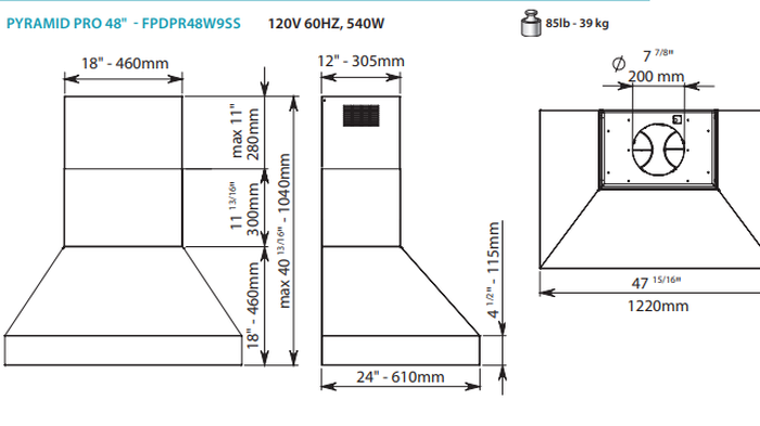 Falmec FPDPR48W9SS Range Hood replacement parts