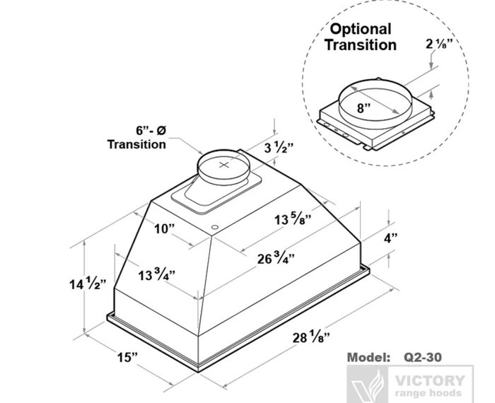 Victory Q230 30 Inch Cabinet Insert Hood 700 CFM